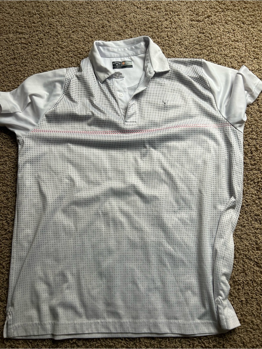Callaway White Polo with Micro Grid and Thin Pink Accent